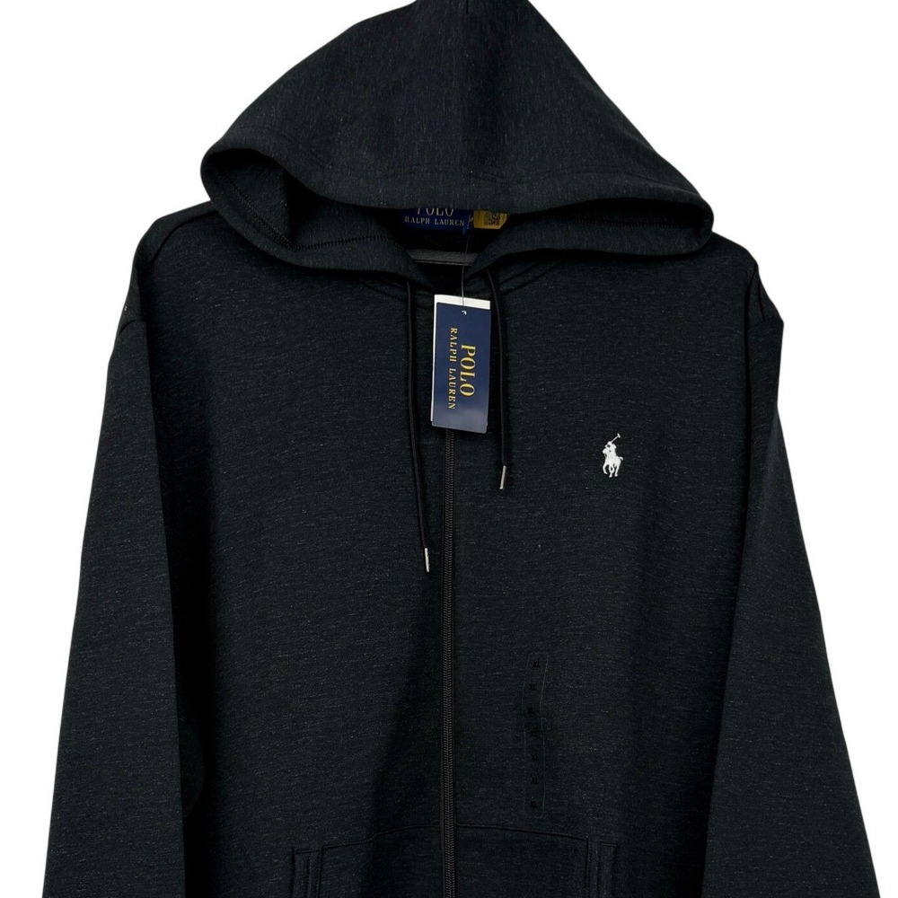 NEW Polo Ralph Lauren Hoodie Men XXL Black Heather Full Zip Sweatshirt Pony $145